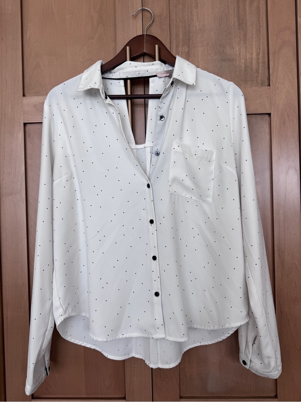 Forever 21 White Button-Up Blouse with Black Micro Dots